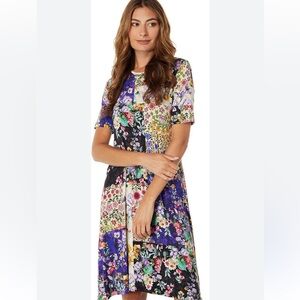 Johnny Was Sky Flower Patchwork Swing Midi Dress Medium
